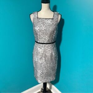 Ann Taylor 2 Black White Floral Squareneck Sleeveless Dress Evening Career